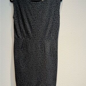 LOFT Charcoal Leopard Print Midi Dress